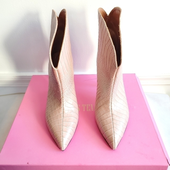 New PARIS TEXAS Iridescent Moc Croco Rounded Stiletto Ankle Boot Barbie Pink 8.5 - Picture 9 of 15